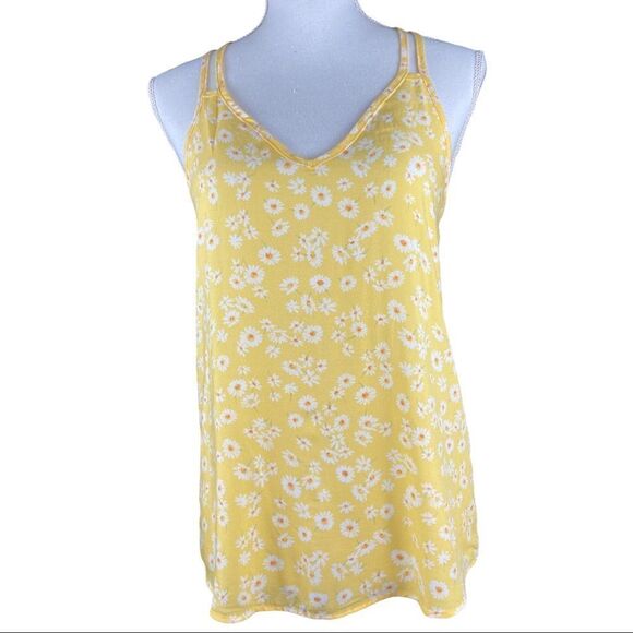 SO Sunny Yellow Lightweight Flowing Rayon Floral Tank - Picture 1 of 6